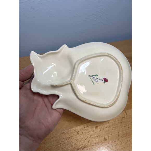 VTG Lenox Poppies on Blue Barnyard Cat Kitten Plate Spoon Rest Flower Design - Picture 7 of 10